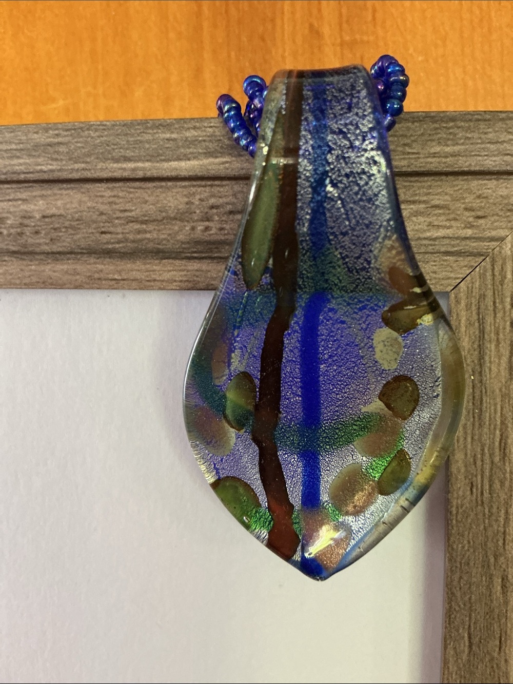Blue Beaded Necklace with Glass Pendant. Beautiful piece.